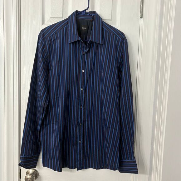 BOSS Men’s Striped Button Down Dress Shirt XL Made in Italy - Picture 1 of 9